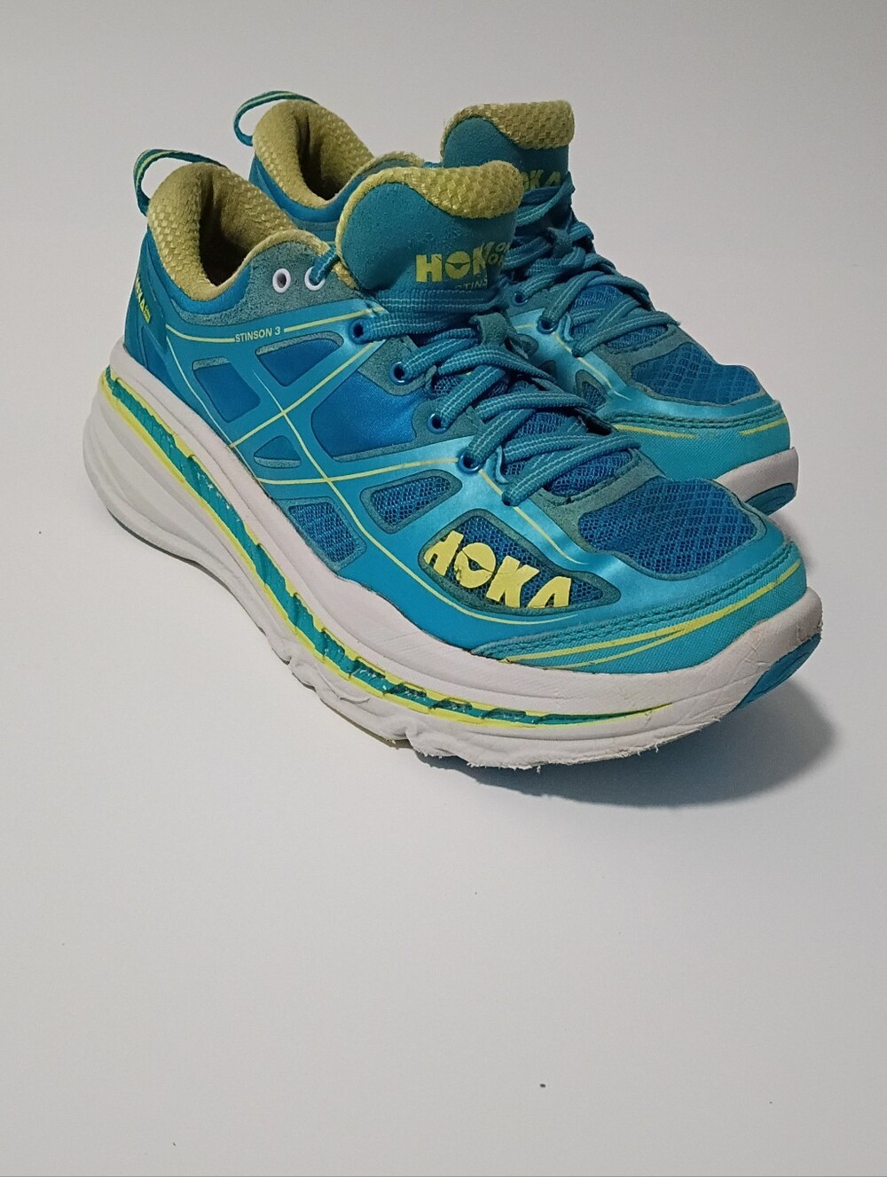 Hoka Women's Teal and Yellow Running Shoes